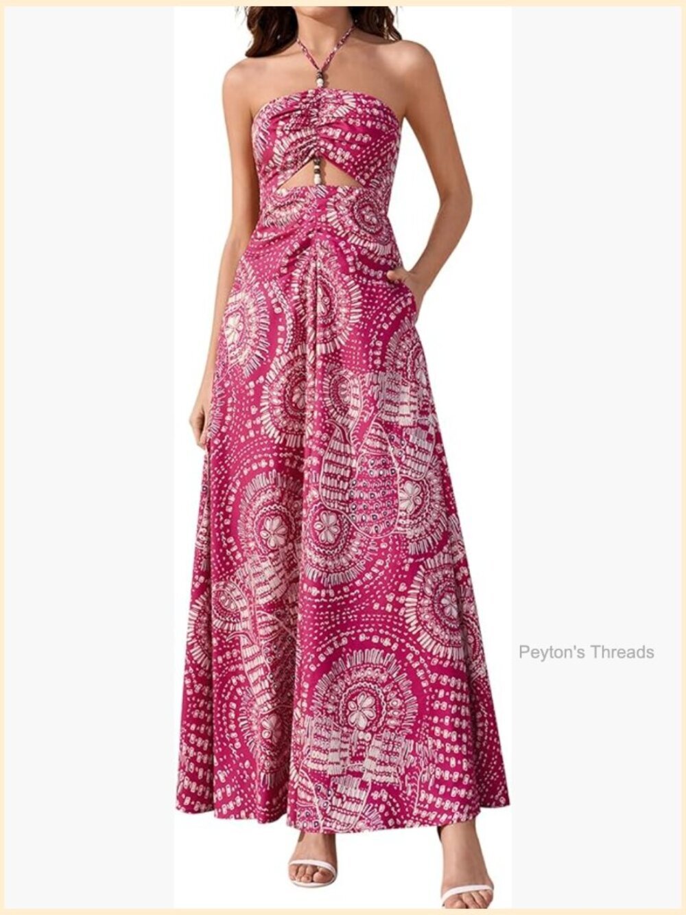 Women Floral Maxi Sundress Boho Beads Halter Tie Cut Out Beach Vacation Long
